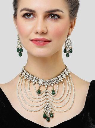 Imperial Jewels(Premium) Beaded and Green Tumble Neckalce Set for Women